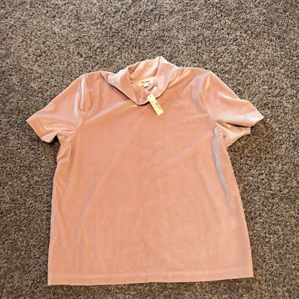 Blush pink velvet turtleneck short sleeve